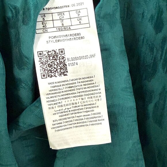 Guess Animal Print Satin Sheer Retro Balloon Sleeves Blouse Womens S Green Teal - Picture 9 of 9